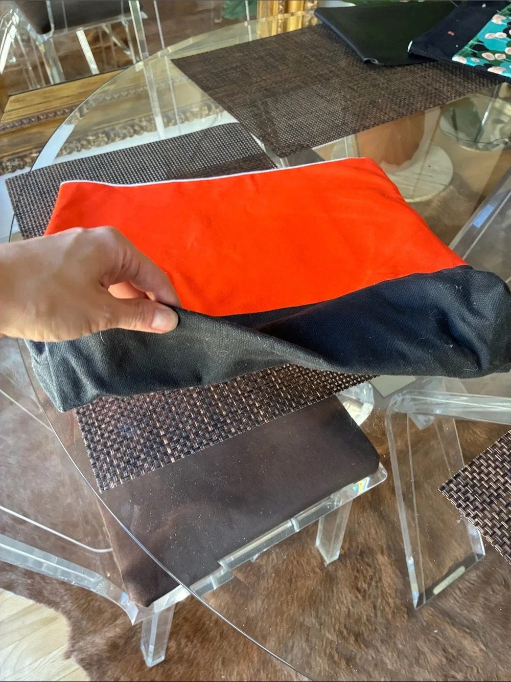 Handcrafted Multicolor Fabric Storage Bin - Orange, Pink & Black